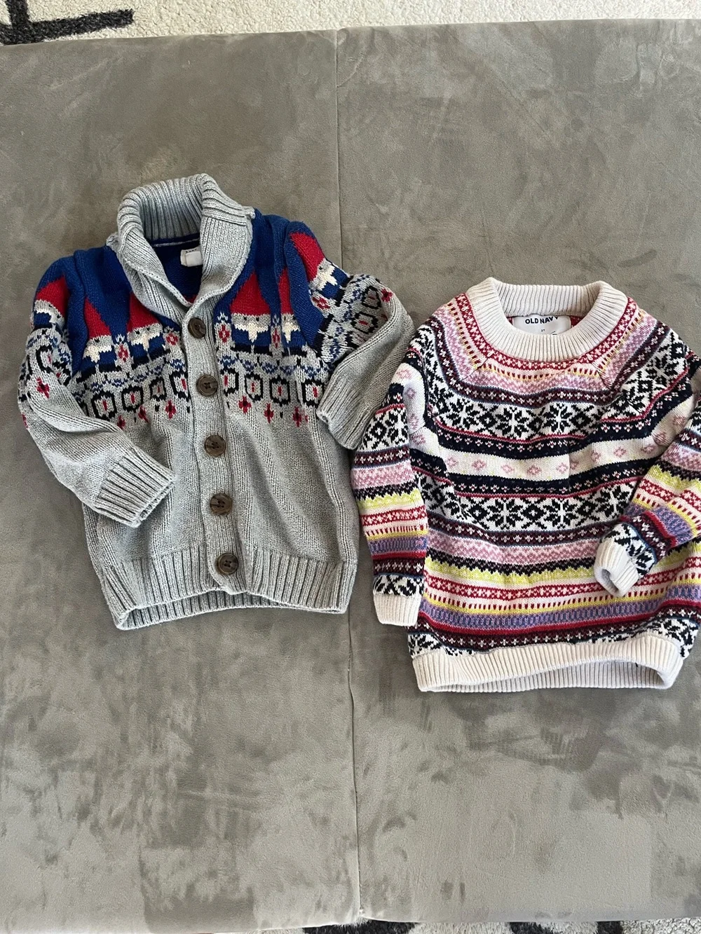 Old Navy and Gap Kids Fair Isle Sweater Duo in Gray, Navy, Pink, Yellow 18m-2T